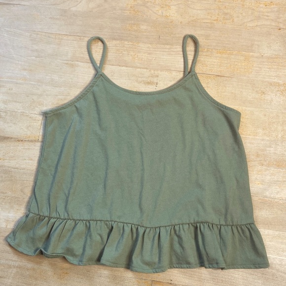 🌺 OLD NAVY Ruffle Hem Olive Green Tank Top - Picture 4 of 6